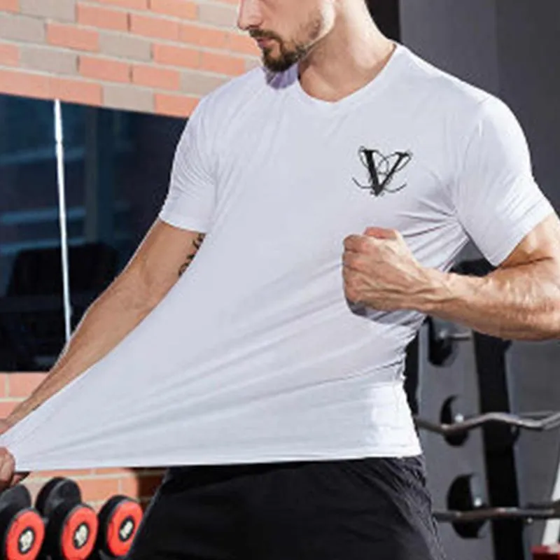 Training Elastic Simple Round Neck Men's Tops