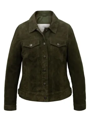 Trucker Style Green Suede Leather Jacket