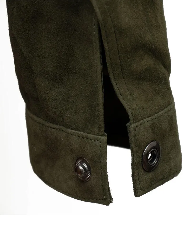 Trucker Style Green Suede Leather Jacket