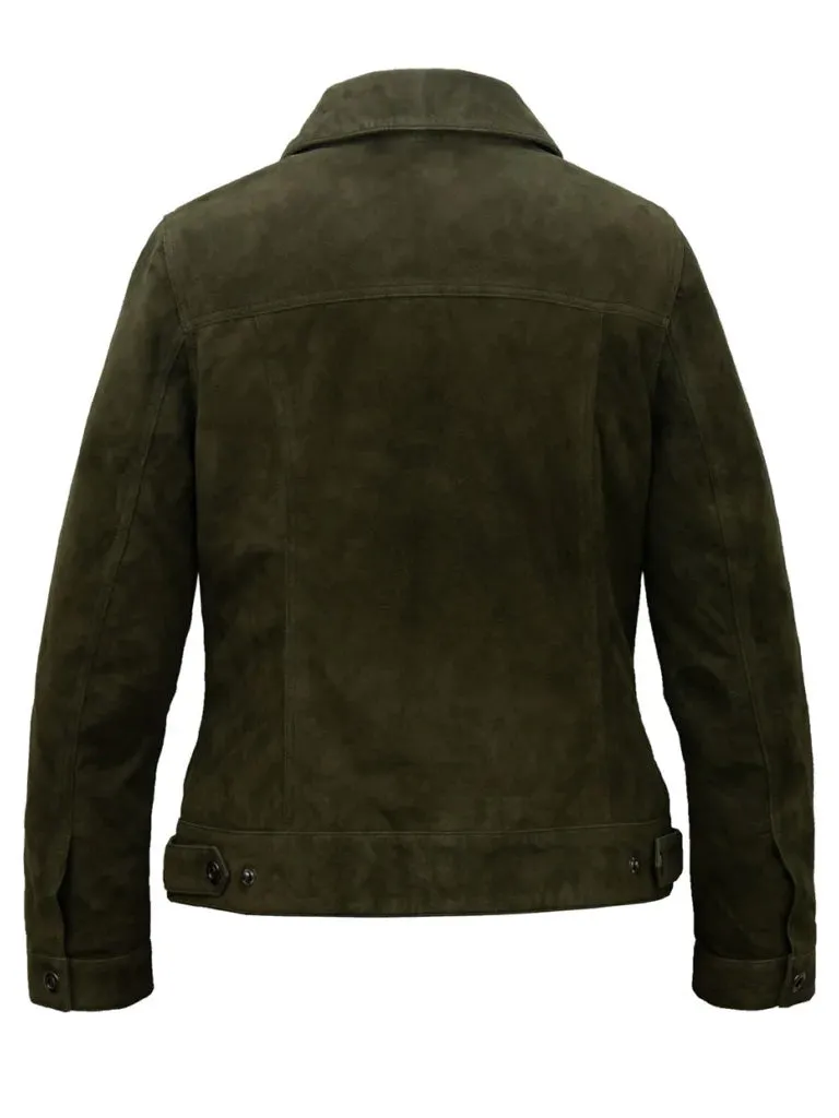 Trucker Style Green Suede Leather Jacket