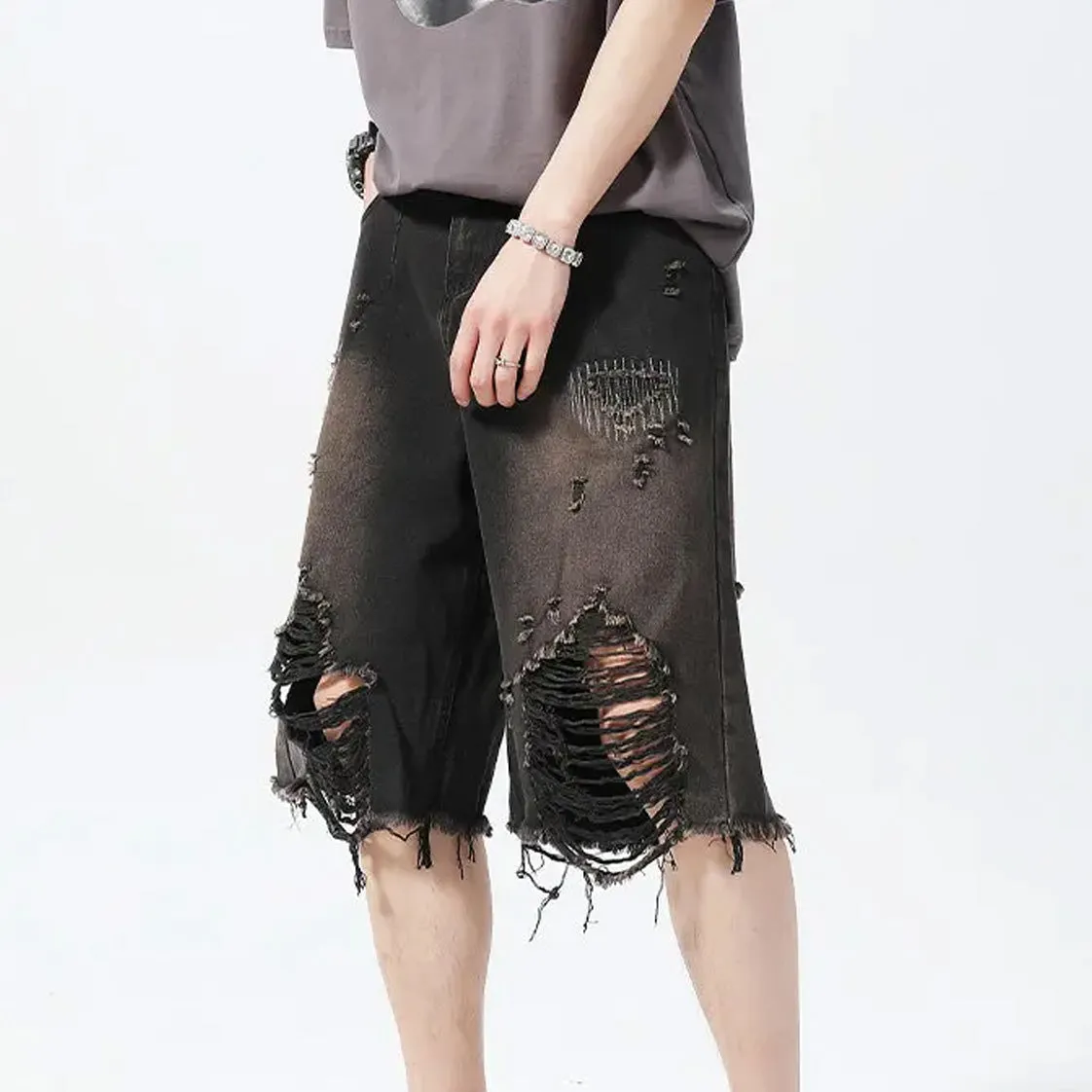 Unisex Distressed Loose Denim Shorts