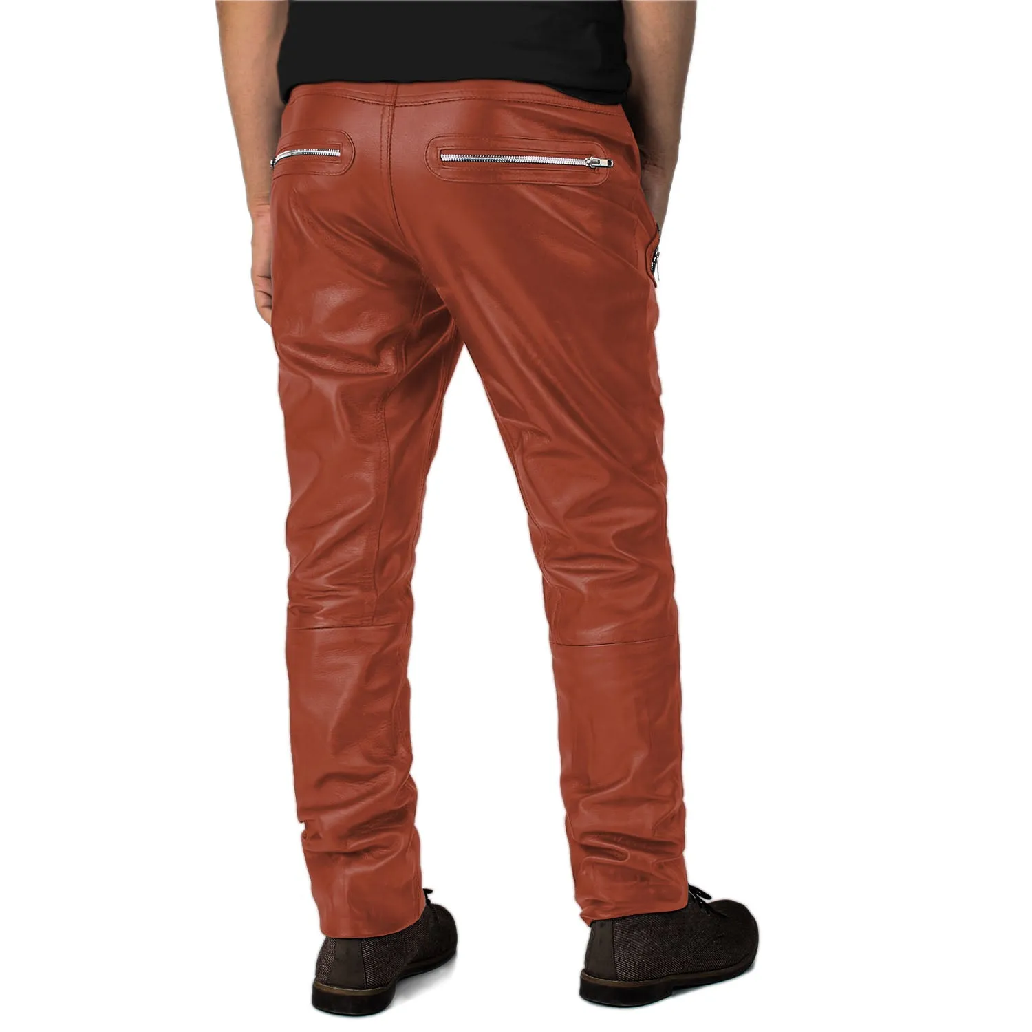 Veyron Men's Tan Slim Fit Leather Pants