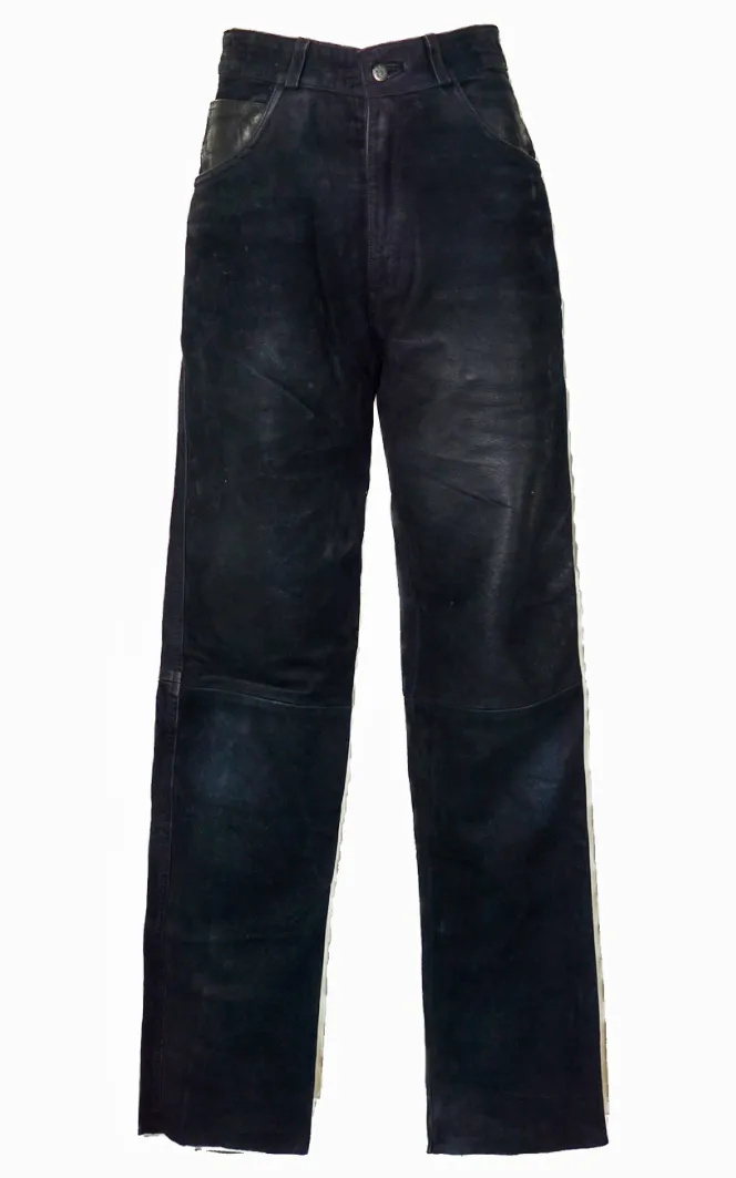 VINTAGE Real Leather Black Straight Leg Pants