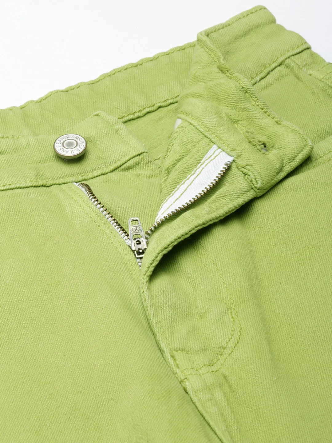 Women Lime Green Solid Straight Fit Denim Jeans