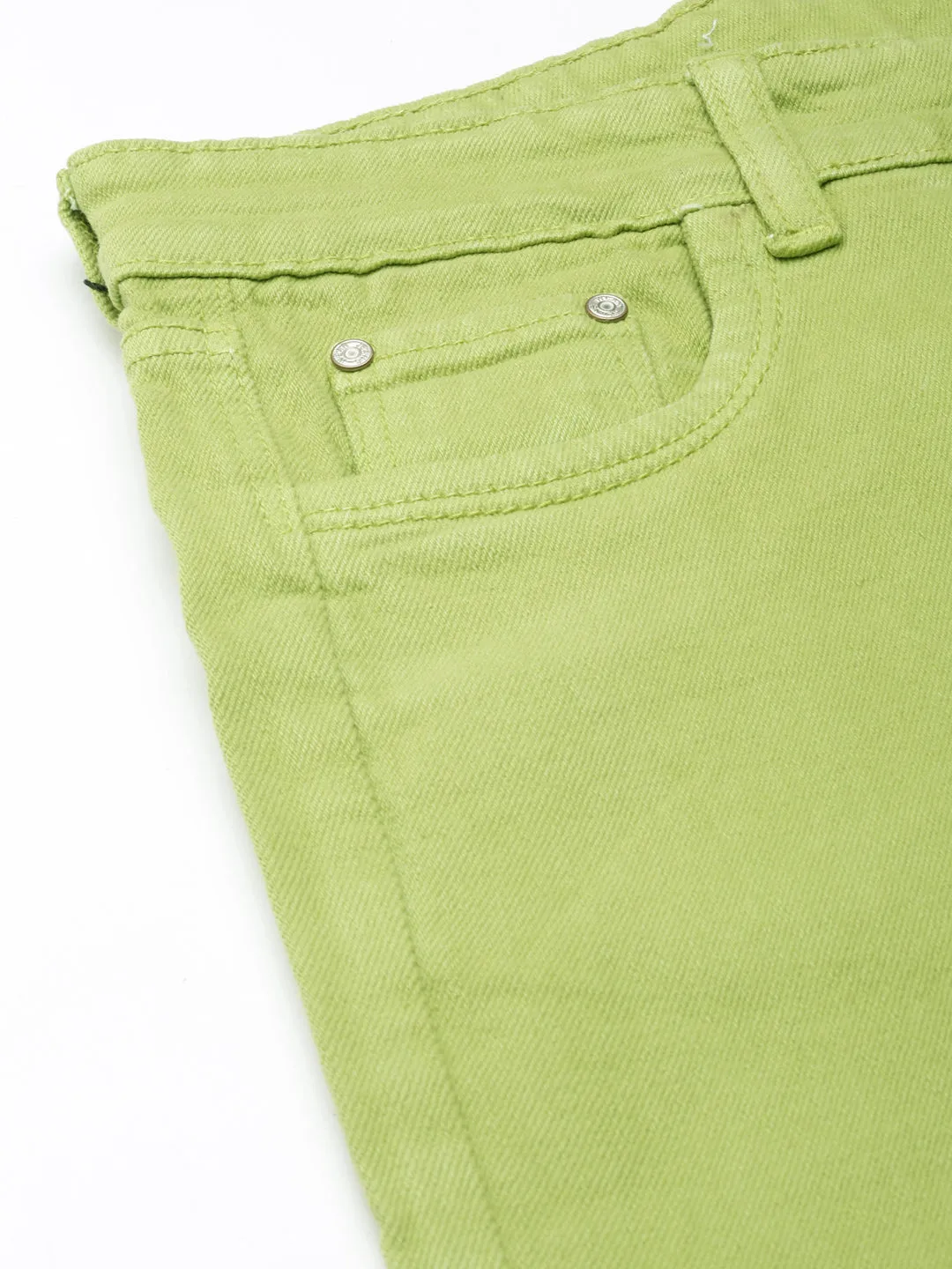 Women Lime Green Solid Straight Fit Denim Jeans