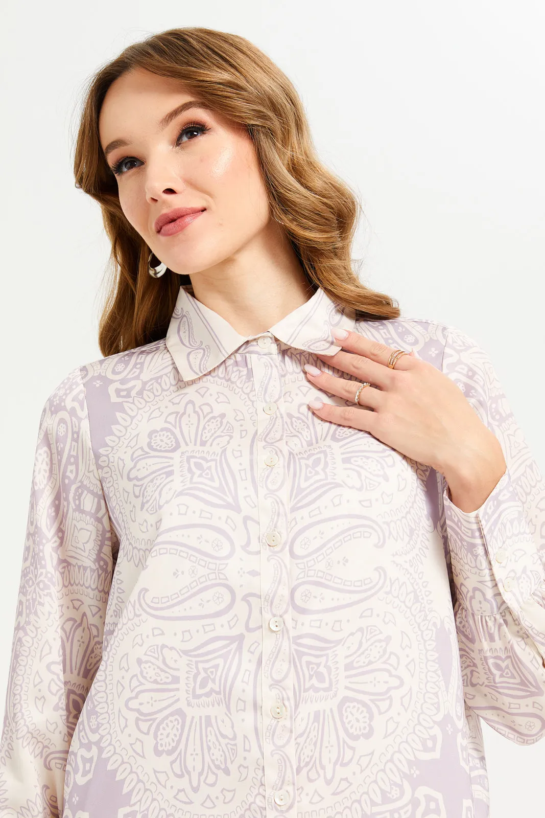 Women Pink  Printed Collared Blouse