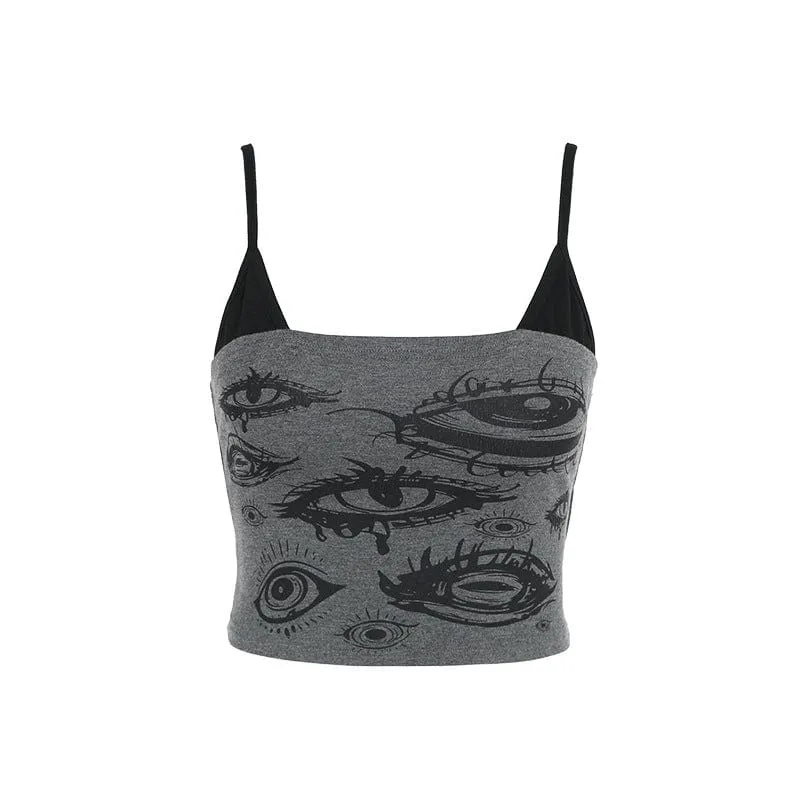 Women's Grunge Evil Eyes Printed Tank Top