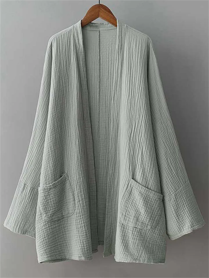 Women's Zen Style Mid Length Open Front Linen Jackets