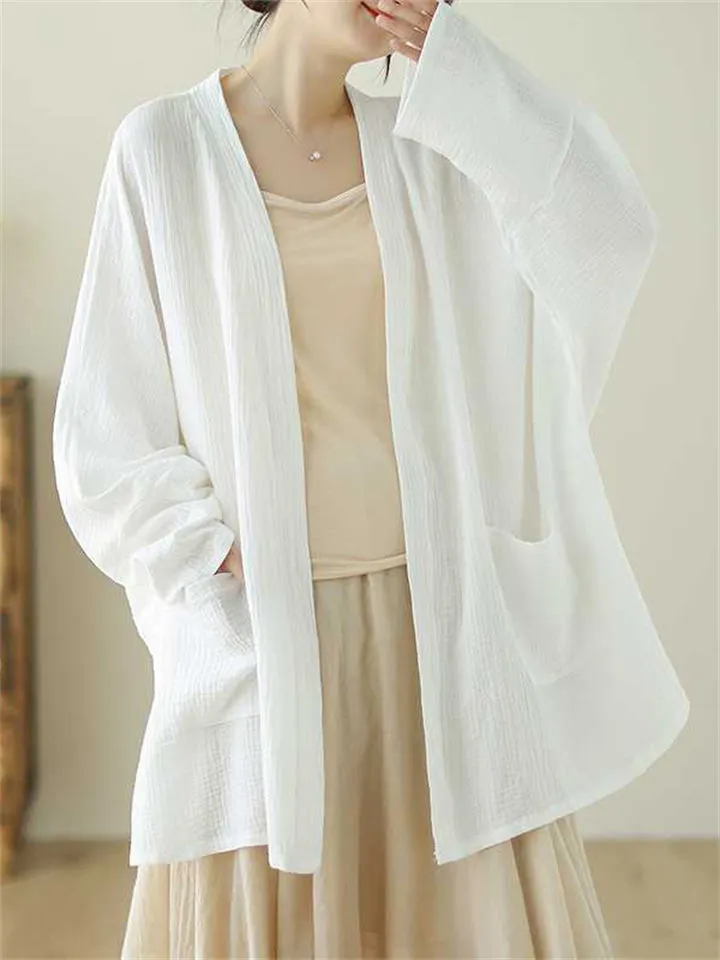 Women's Zen Style Mid Length Open Front Linen Jackets