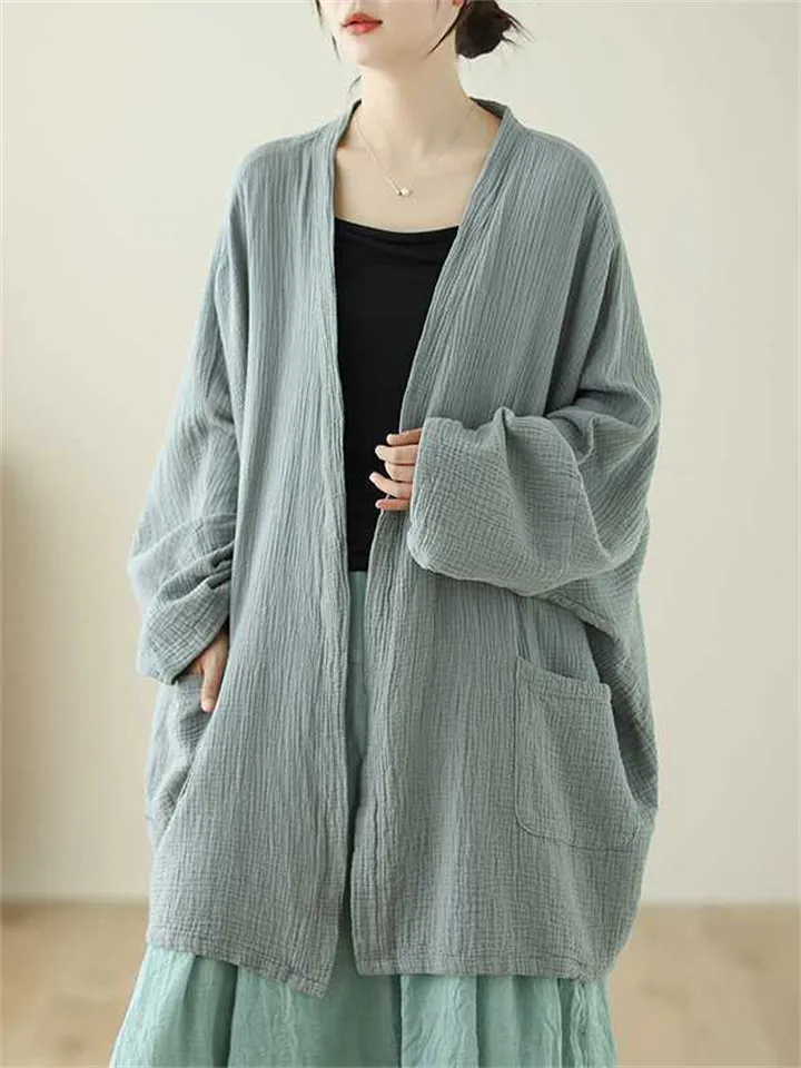 Women's Zen Style Mid Length Open Front Linen Jackets