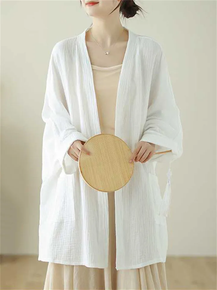 Women's Zen Style Mid Length Open Front Linen Jackets