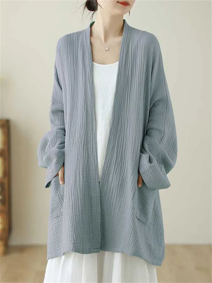 Women's Zen Style Mid Length Open Front Linen Jackets