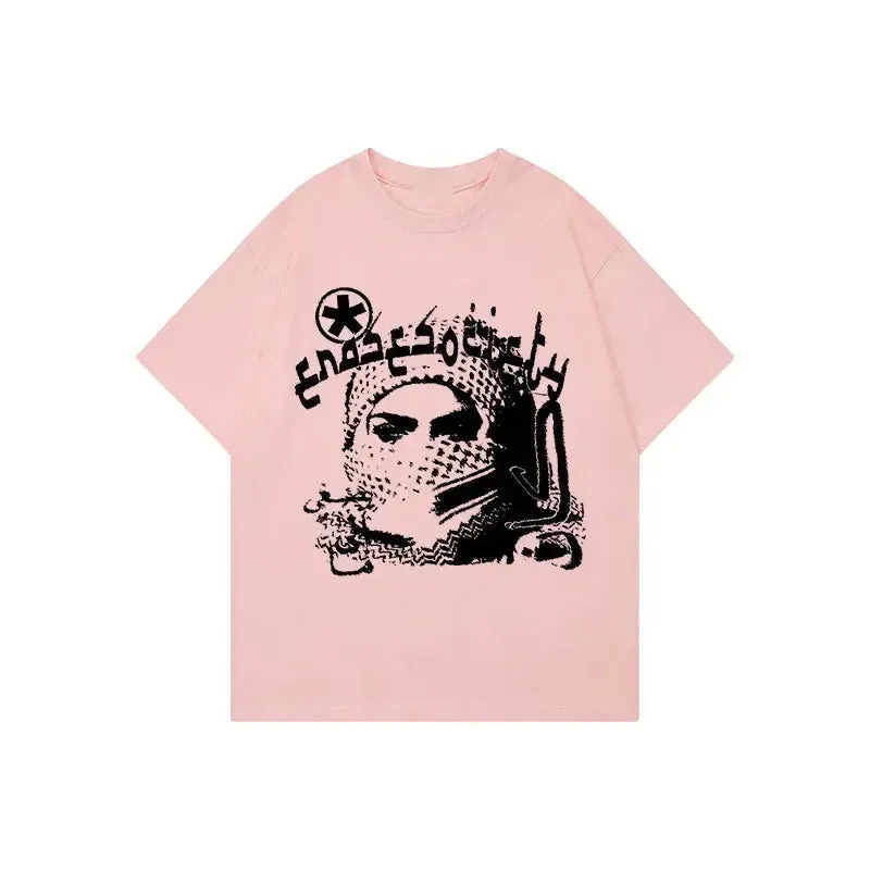 Y2K Grunge Arabic Graphic Printed Tee